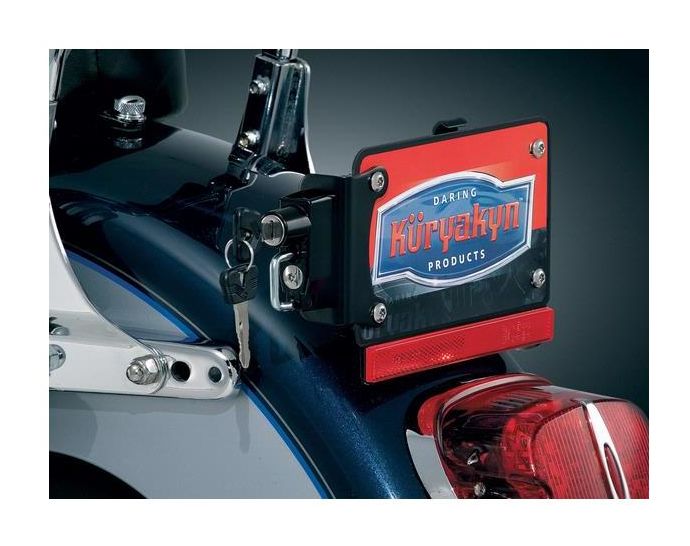 Kuryakyn Nova Lighted Vertical Side Mount License Plate Holder In Gloss Black Finish 3191
