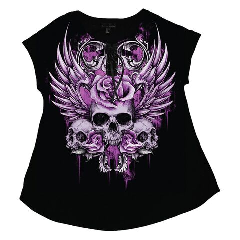 Lethal Angel Women's Rose Skull Lace Up Curvy Top