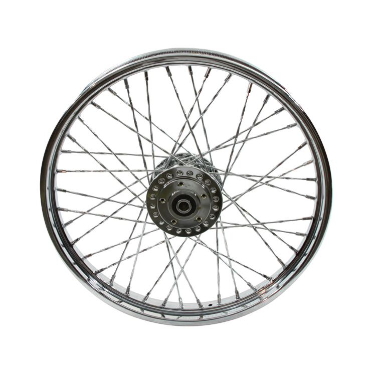 V-Twin Mfg. 40 Twirled Spoke Chrome Front Wheel, 21" X 2.15" For Harley FX XL 1977-1983