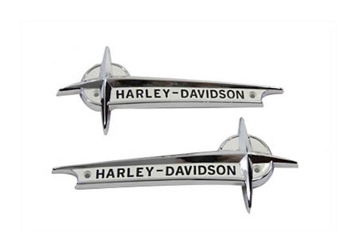 V-Twin Mfg. OE Emblem Set With Black Lettering For Harley FL 1961