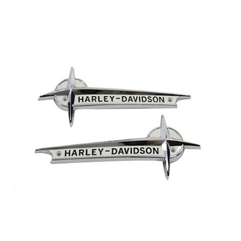 V-Twin Mfg. OE Emblem Set With Black Lettering For Harley FL 1961-1962