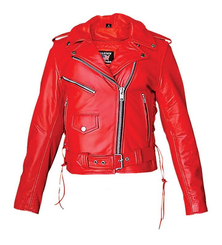 Allstate Leather Inc. Women's Red Leather Motorcycle Jacket