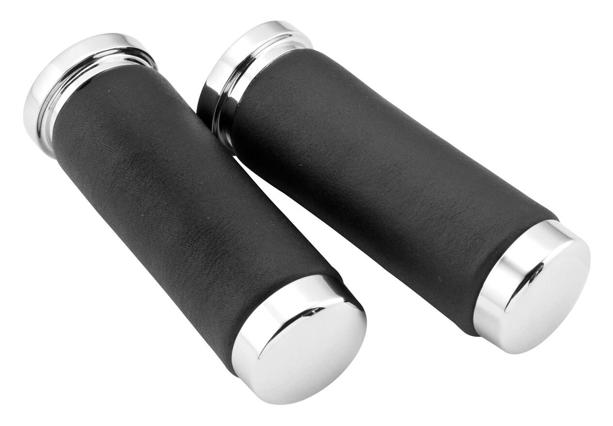 Biker's Choice Chrome And Leather Grips