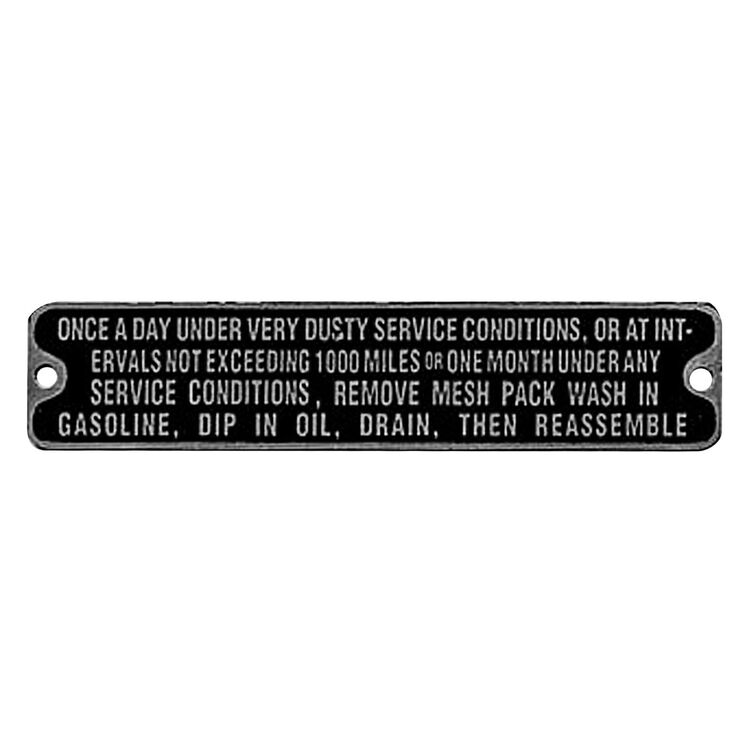V-Twin Mfg. Air Cleaner Instruction Tag For Harley FL WL UL 1941-1965