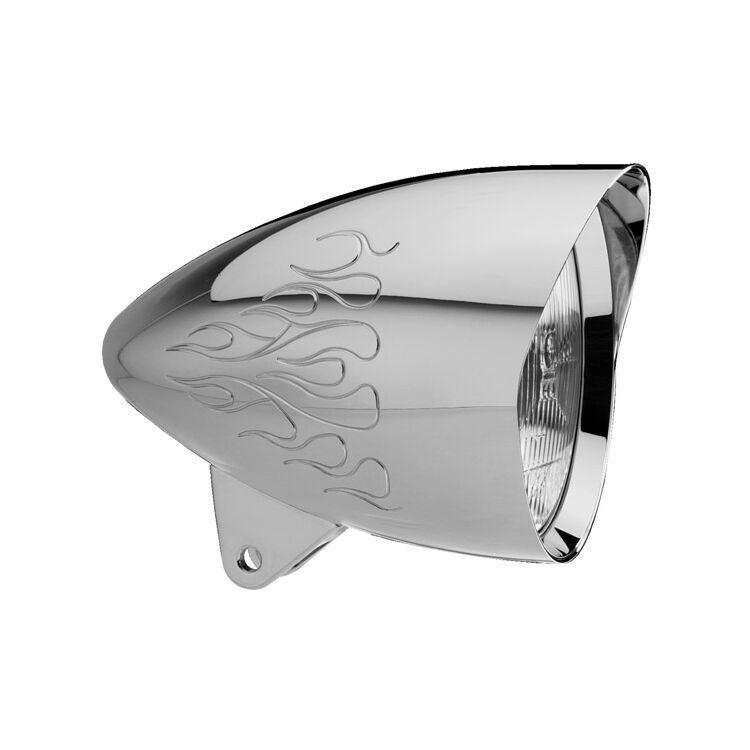 Headwinds 4-1/2" Chrome Flamed Mariah Concours Rocket Headlight Housing For Harley 1980-2017