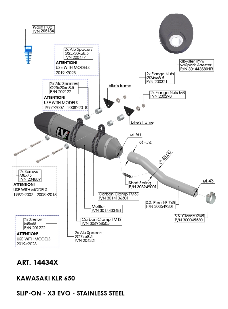 LeoVince X3 EVO Slip-On Muffler Kawasaki KLR650 1997-2026