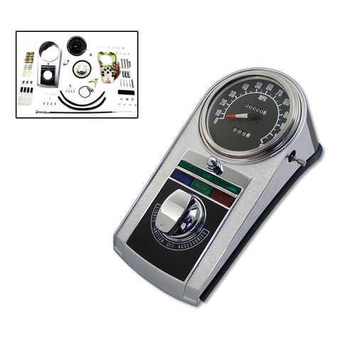 V-Twin Mfg. Cast Dash Panel Kit With 2:1 Ratio Speedometer For Harley FL / FX 1948-1983