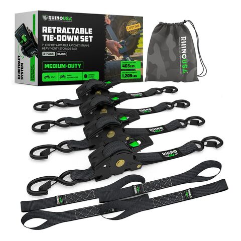Rhino USA Medium Duty Retractable Ratchet Straps