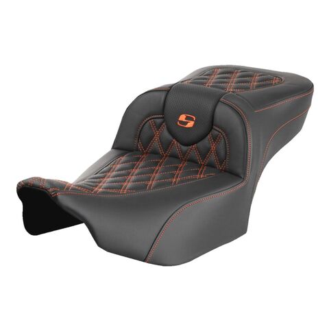 Saddlemen Roadsofa LS Lattice Stitch 2-Up Seat For Harley FLHX / FLTRX 2023-2025 Orange Stitch / Standard / With B... [Blemished - Very Good]