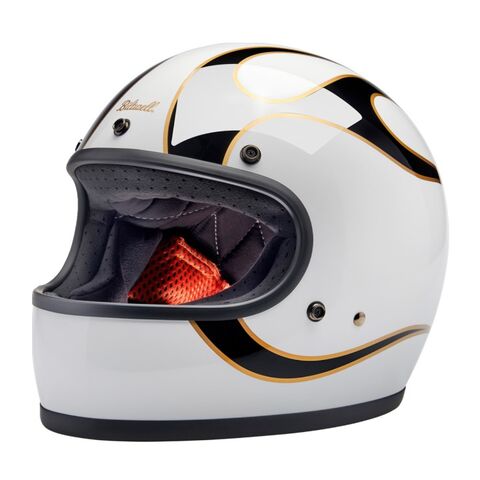 Biltwell Gringo ECE 22.06 Flames Helmet White/Black/Gold / LG [Open Box]