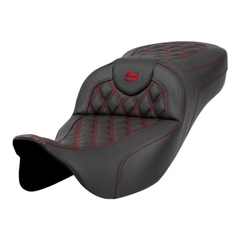 Saddlemen Roadsofa LS Lattice Stitch 2-Up Seat For Harley Touring 2008-2025 Red Stitch / Standard / W... [Open Box]