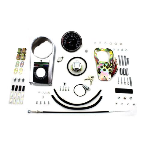 V-Twin Mfg. Cast Dash Panel Kit With 2:1 Ratio Speedometer For Harley FL / FX 1948-1983 Chrome [Open Box]