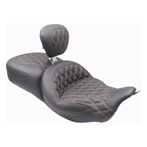 Mustang Super Touring Double Diamond Seat For Harley Touring 2008-2025 Double Diamond / Mandarin Orange Stitch / W... [Blemished - Very Good]