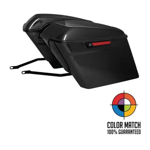 HogWorkz OE Color Matched Stretched Saddlebag Conversion Kit For Harley Softail 1986-2017 Chrome Hardware / Vivid Black [Demo - Acceptable]