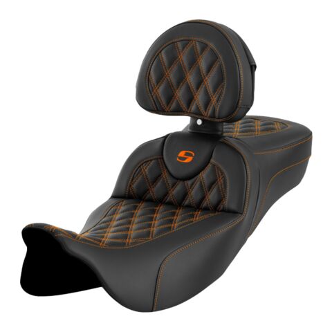Saddlemen Roadsofa LS Lattice Stitch 2-Up Seat For Harley Touring 2008-2025 Extended Reach / Without Backrest / Orange Stitch [Demo - Acceptable]