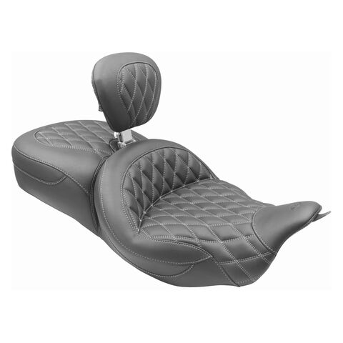 Mustang Super Touring Double Diamond Seat For Harley Touring 2008-2025 Double Diamond / Gunmetal Grey... [Open Box]