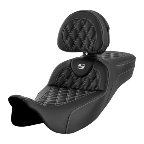 Saddlemen Roadsofa LS Lattice Stitch 2-Up Seat For Harley Touring 2008-2025 Standard / With Backrest / White Stitch [Blemished - Good]