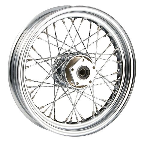 V-Twin Mfg. 40 Twisted Spoke Chrome Front Wheel, 16" X 3.00" For Harley FL Softail 1986-1999 [Open Box]