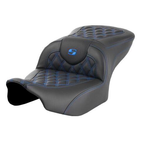 Saddlemen Roadsofa LS Lattice Stitch 2-Up Seat For Harley FLHX / FLTRX 2023-2026 Standard / With Backrest / Blue Stitch [Blemished - Good]