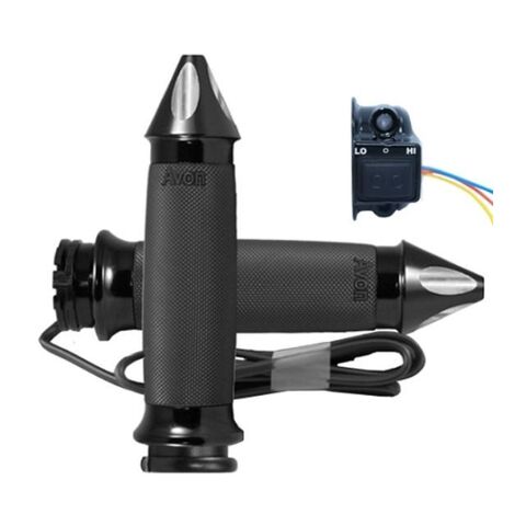 Avon Custom Contour Spike Heated Grips For Harley With Throttle By Wire Fly-By-Wire Throttle / Anodized Black [Blemished - Good]