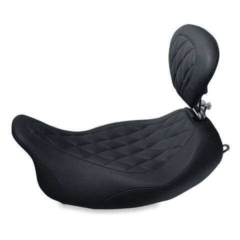 Mustang Wide Tripper Diamond Solo Seat For Harley Touring 2008-2025 Black w/ Black Stitch / With Backrest [Previously Installed]