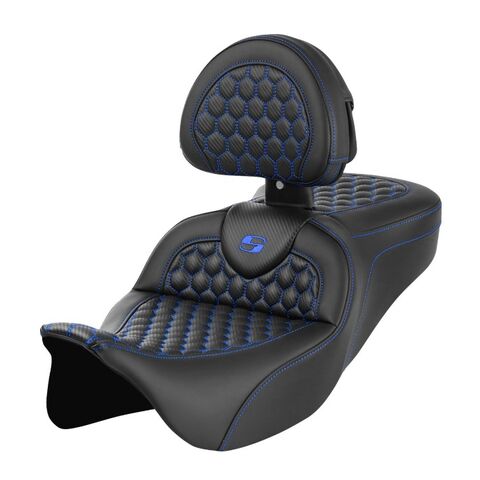 Saddlemen Roadsofa HC Honeycomb 2-Up Seat For Harley Touring 2008-2025 Blue Stitch / Standard / Witho... [Open Box]