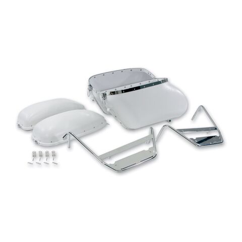 V-Twin Mfg. Replica Bubble Saddlebag Kit W/ Brackets For Harley FL 1958-1984 White [Blemished - Good]