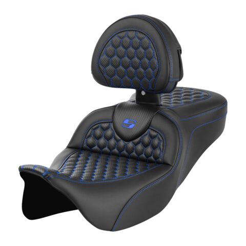 Saddlemen Roadsofa HC Honeycomb 2-Up Seat For Harley Touring 2008-2025 Blue Stitch / Standard / With Backrest [Demo - Good]