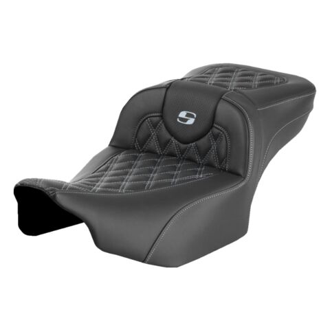 Saddlemen Roadsofa LS Lattice Stitch 2-Up Seat For Harley FLHX / FLTRX 2023-2026 Extended Reach / With Backrest / Silver Stitch [Blemished - Good]