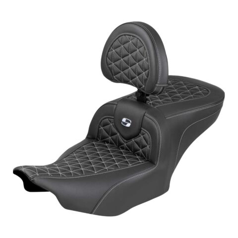 Saddlemen Roadsofa Tri Gripper 2-Up Seat For Harley FLHX / FLTRX 2023-2026 Extended Reach / With Backrest / Silver Stitch [Blemished - Good]