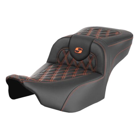 Saddlemen Roadsofa LS Lattice Stitch 2-Up Seat For Harley FLHX / FLTRX 2023-2026 Standard / With Backrest / Orange Stitch [Blemished - Good]