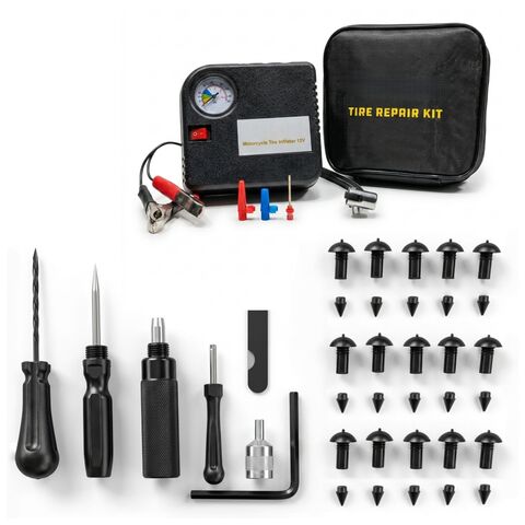 Stockton Mushroom Plug Style Motorcycle Tire Repair Kit w/ Air Compressor