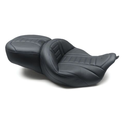 Mustang Super Touring Deluxe Seat For Harley Touring 2008-2025 Deluxe w/ Sky Blue Stitching [Previously Installed] Deluxe w/ Sky Blue Stitching [Demo - Acceptable]