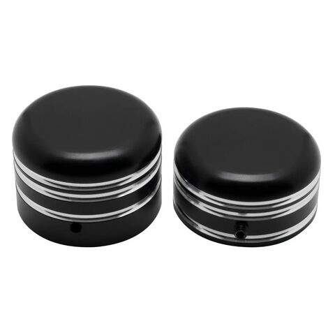 HogWorkz Rear Axle Nut Covers For Harley Dyna / Softail 2008-2026 Black Contrast Cut [Incomplete]