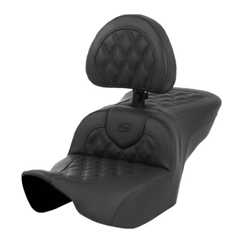 Saddlemen Roadsofa LS Lattice Stitch 2-Up Seat For Harley FLHX / FLTRX 2023-2026 Black Stitch / Extended Reach / With Backrest [Demo - Acceptable]