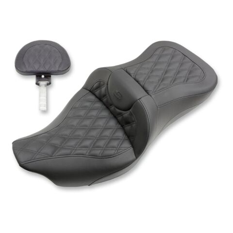 Saddlemen Roadsofa LS Lattice Stitch 2-Up Seat For Harley Touring 2008-2025 Extended Reach / With Backrest / Black Stitch [Demo - Acceptable]
