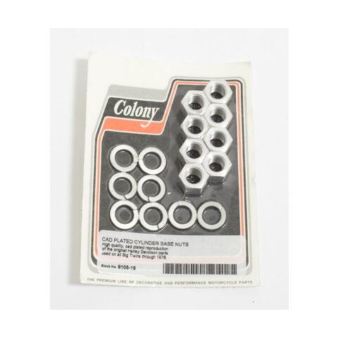 Colony Cylinder Base Nut Kit For Harley Big Twin 1930-1978 Cadmium OEM Style [Blemished - Good]