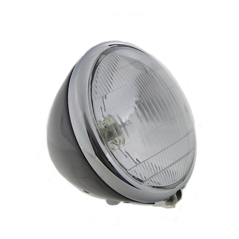 V-Twin Mfg. 6 1/2" Spring Fork 6 Volt Headlamp For Harley 1936-1957 Black w/ Chrome Bezel [Blemished - Good]