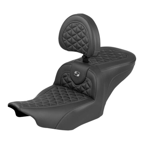 Saddlemen Roadsofa Tri Gripper 2-Up Seat For Harley FLHX / FLTRX 2023-2026 Extended Reach / With Backrest / Gray Stitch [Blemished - Good]