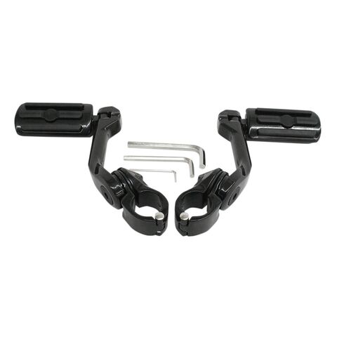 Rivco Highway Pegs with 1-1/4” Mount Set For Harley Touring 1995-2026 Gloss Black / Ribbed Pegs / L... [Open Box]