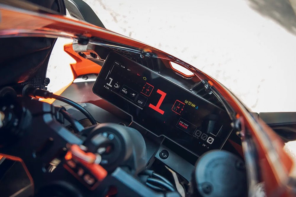 close view of a large display in the cockpit of a KTM 990 RC R
