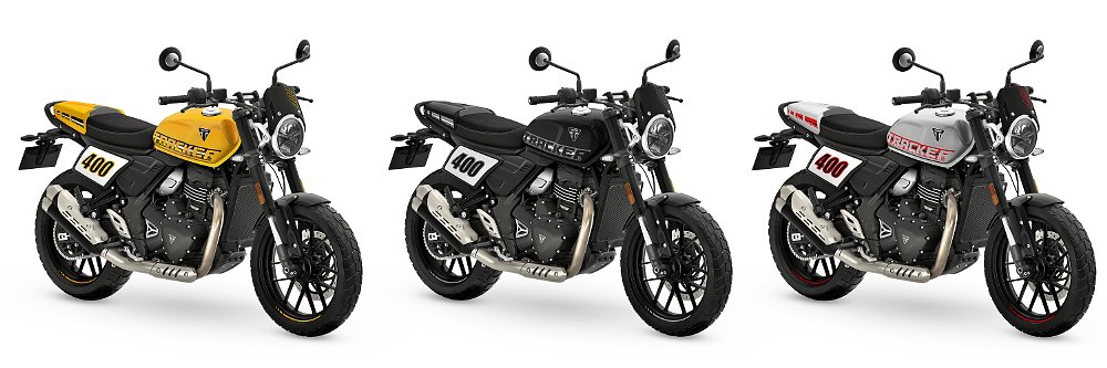 A lineup of the Tracker 400 in its three color options.