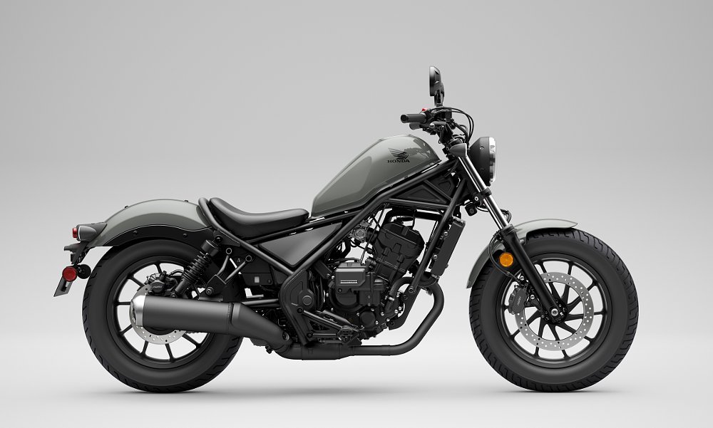 studio photo of side view of gray Rebel 300