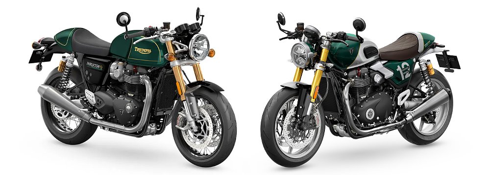 The Thruxton Final Edition and Speed Twin 1200 Cafe Racer Edition shot head-to-head.