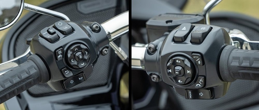 close views of the left and right switchgear showing numerous buttons