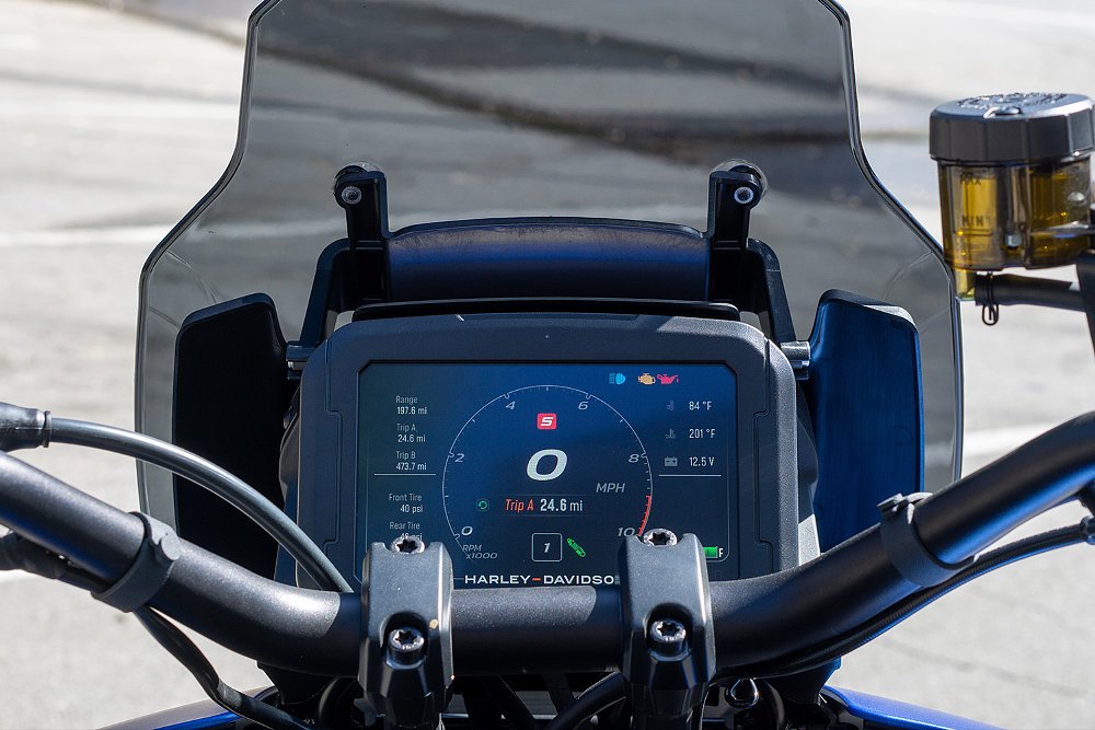 A close-up of the Pan America ST's 6.8-inch TFT display.