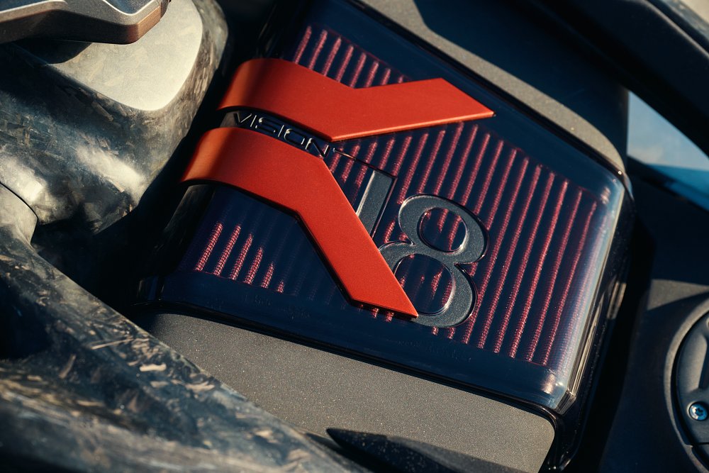 A close-up of the Vision K18's top-mounted airbox.