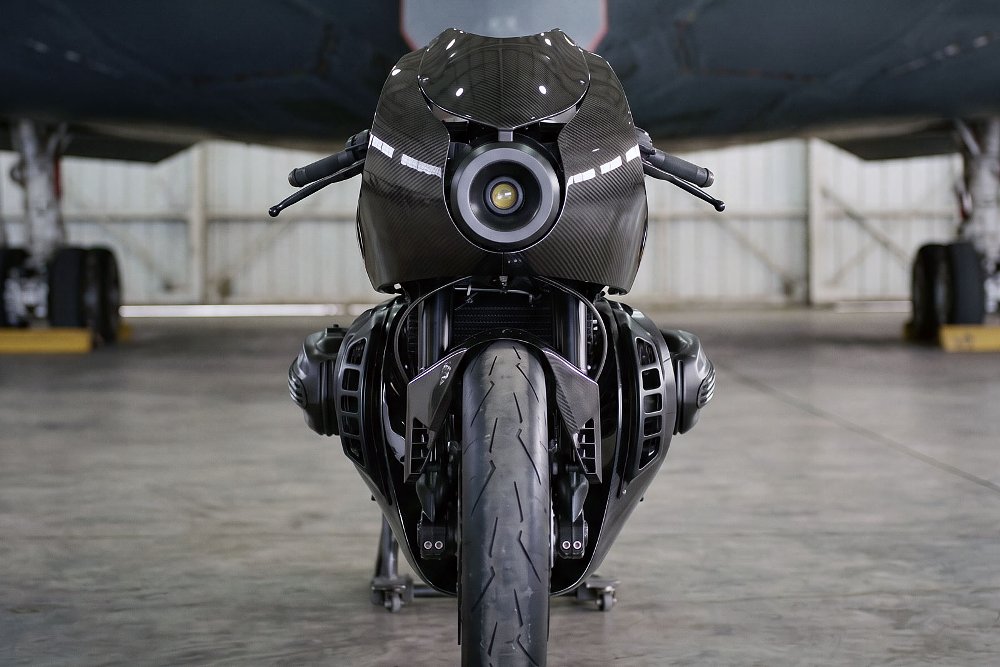 front view of the custom showing sleek nose cone fairing