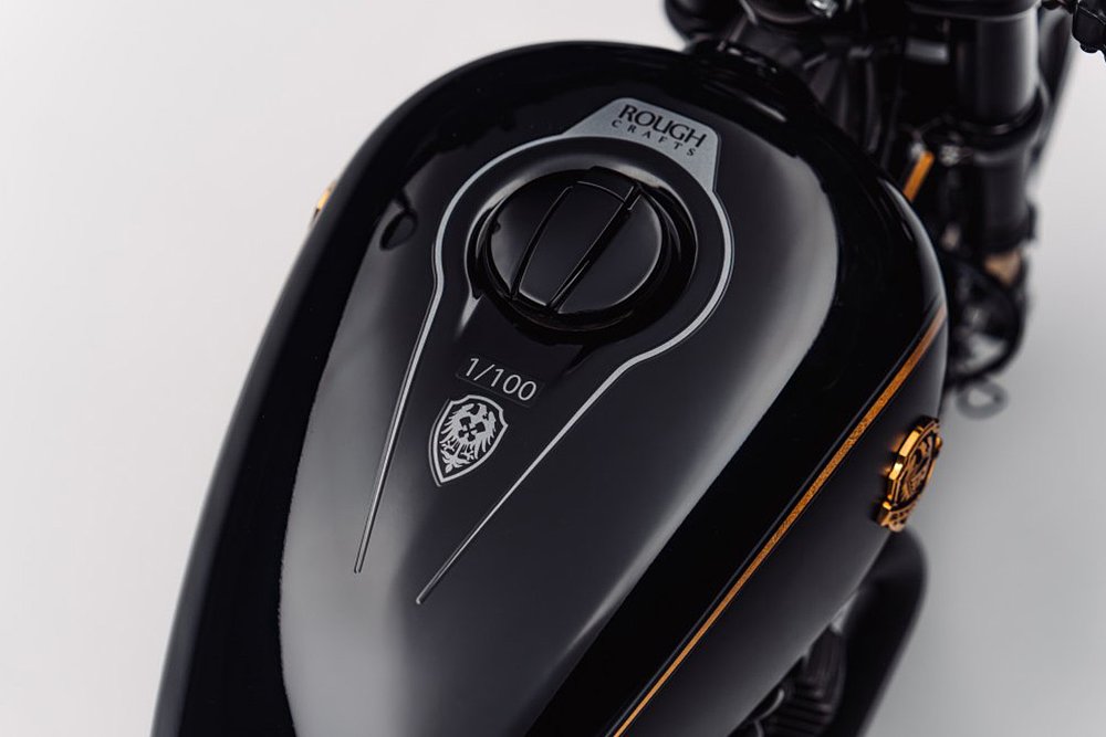 A close up of the Rough Crafts X Shotgun 650's fuel tank.