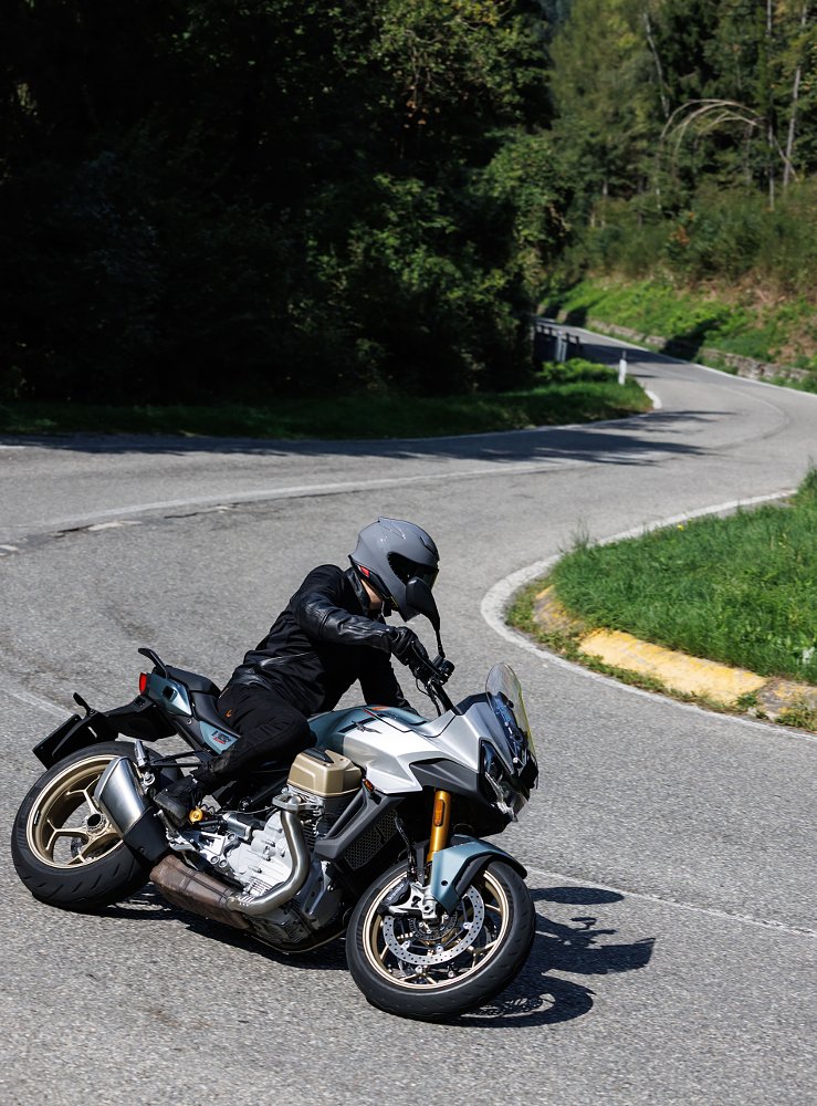 riding the V100 Mandello on a curving road